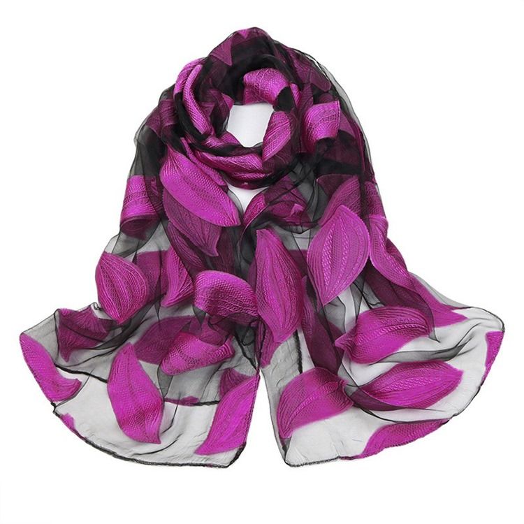 Högkvalitativt Organza Leaf Printed Scarf För Kvinnor