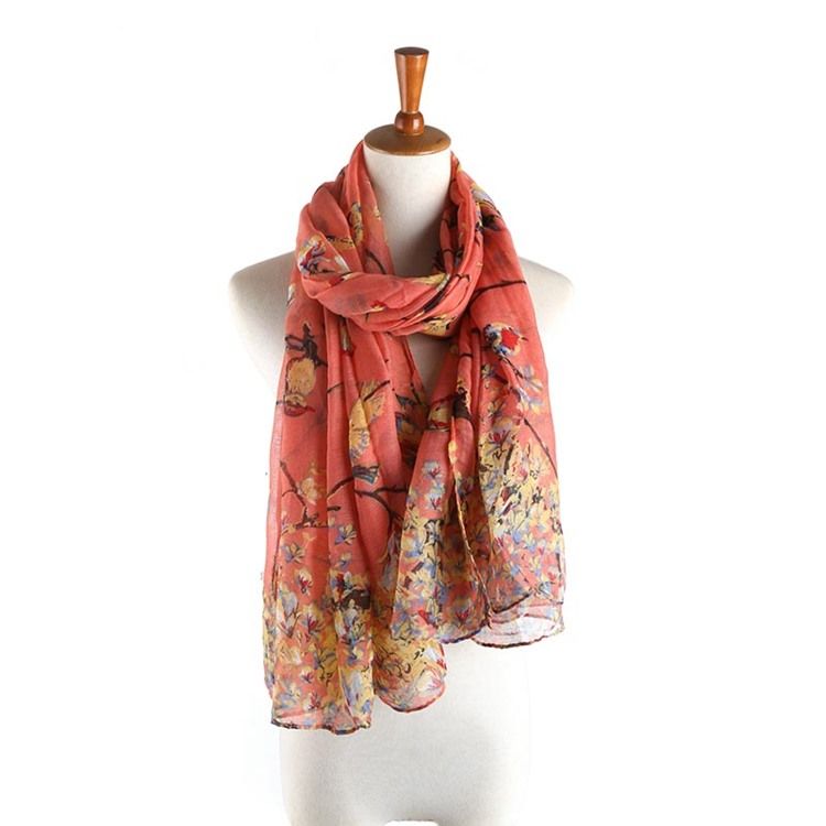 Kvinnors Voile Vintage Print Floral Scarves