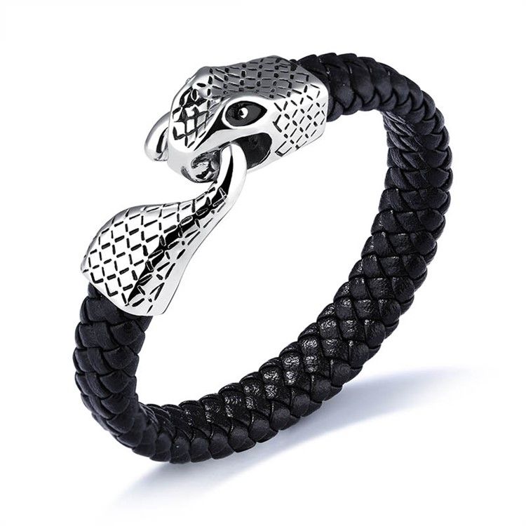 Herrpersonlighet Rostfritt Stål Snake Buckle Leather Armband