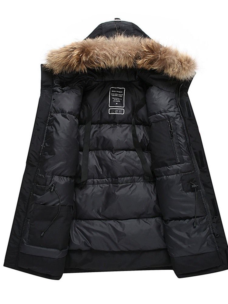 Color Block Mid-length Hooded European Zipper Men's Down Jacket