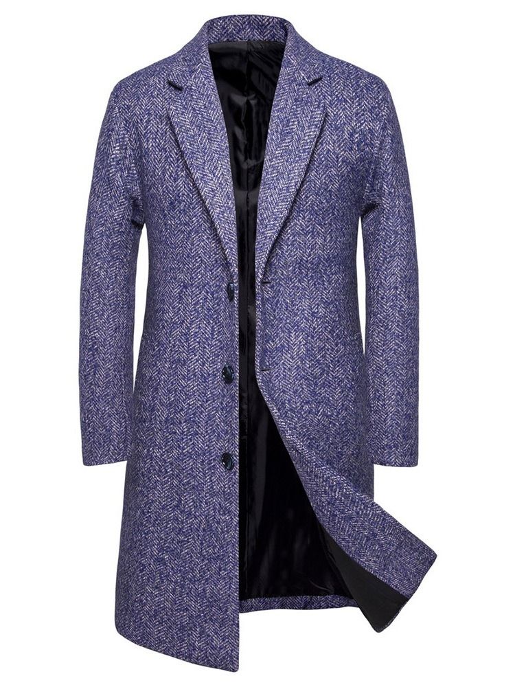 Long Plain Notched Lapel Men's Slim Coat