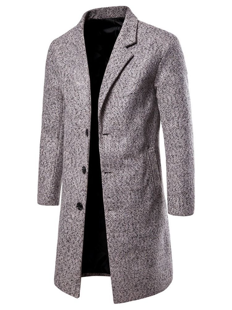 Long Plain Notched Lapel Men's Slim Coat