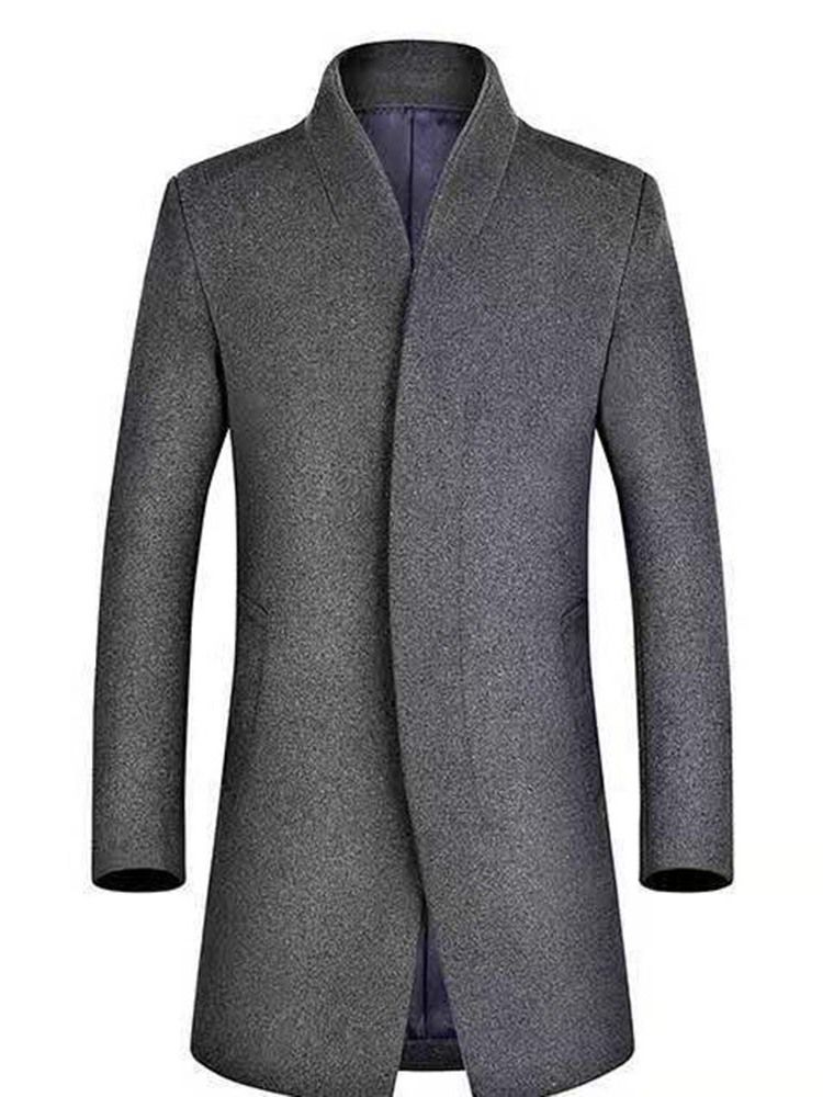 Mid-length Button Plain A Line Single-breasted Men's Coat