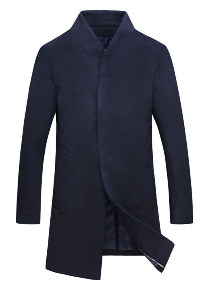 Mid-length Button Plain A Line Single-breasted Men's Coat