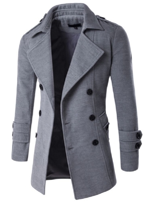 Notched Lapel Double-breasted Plain Casual Casual Wool Coat För Män