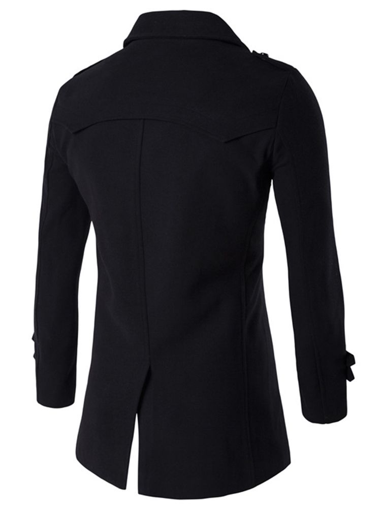 Notched Lapel Double-breasted Plain Casual Casual Wool Coat För Män