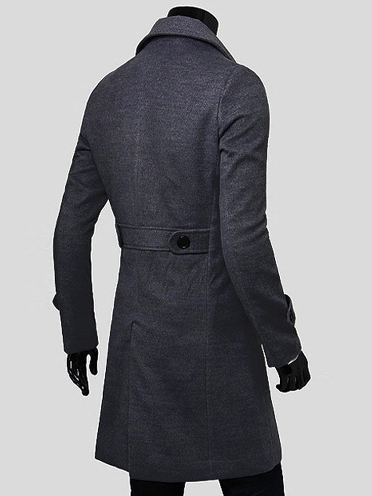 Notched Lapel Double-breasted Slim Peacoat För Män