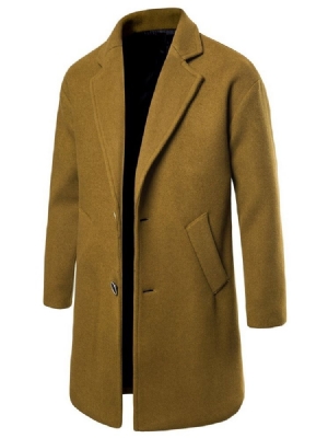 Notched Lapel Long Plain Men's Slim Coat