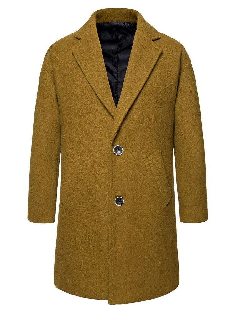 Notched Lapel Long Plain Men's Slim Coat