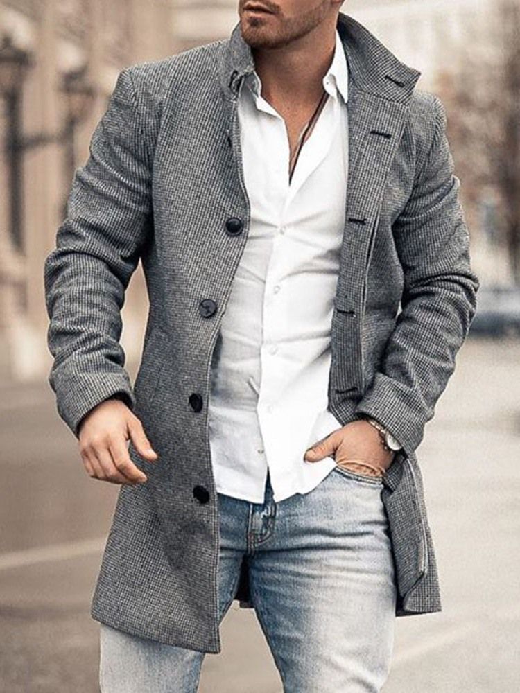 Plain Button Lapel Ol Single-breasted Men's Coat