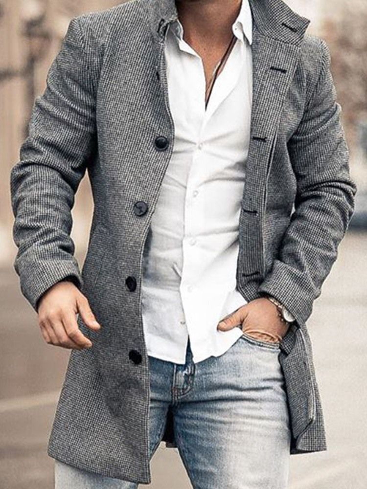 Plain Button Lapel Ol Single-breasted Men's Coat