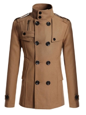 Plain Double-breasted Stand Collar Herr Peacoat