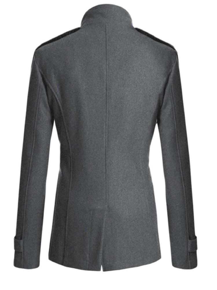 Plain Double-breasted Stand Collar Herr Peacoat