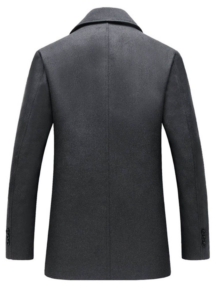 Plain Lapel Double-breasted Slim Wool Coat För Män