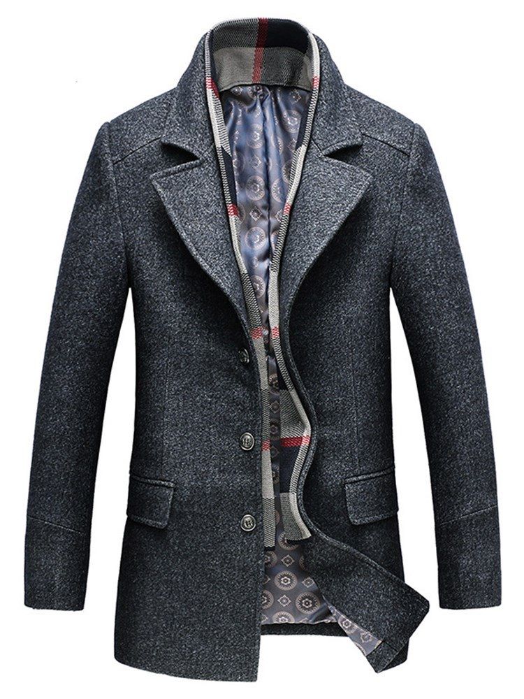 Plain Lapel Mens Mid-length Winter Wool Coats