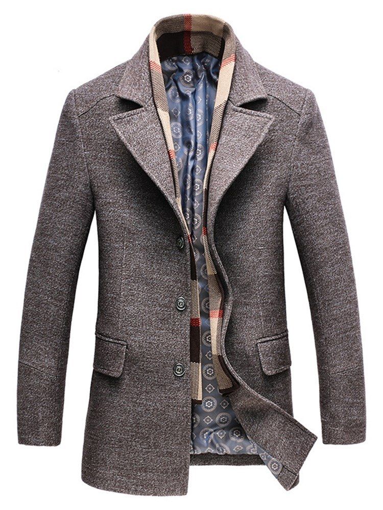 Plain Lapel Mens Mid-length Winter Wool Coats