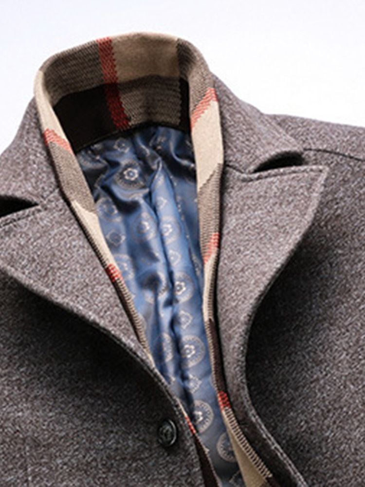 Plain Lapel Mens Mid-length Winter Wool Coats