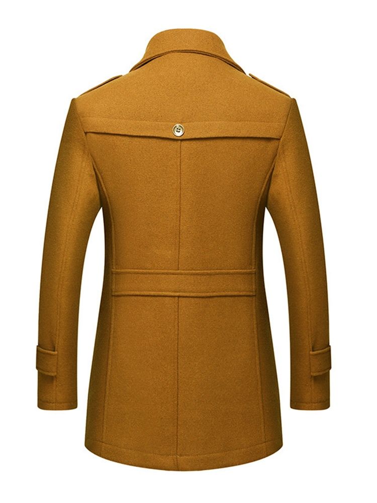 Plain Lapel Single-breasted Slim Fit Men's Wool Coats