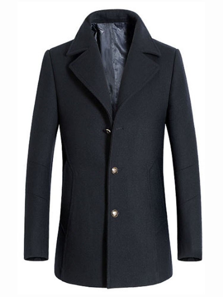 Plain Notch Lapel Mens Slim Slim Wool Coat