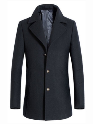 Plain Notch Lapel Mens Slim Slim Wool Coat