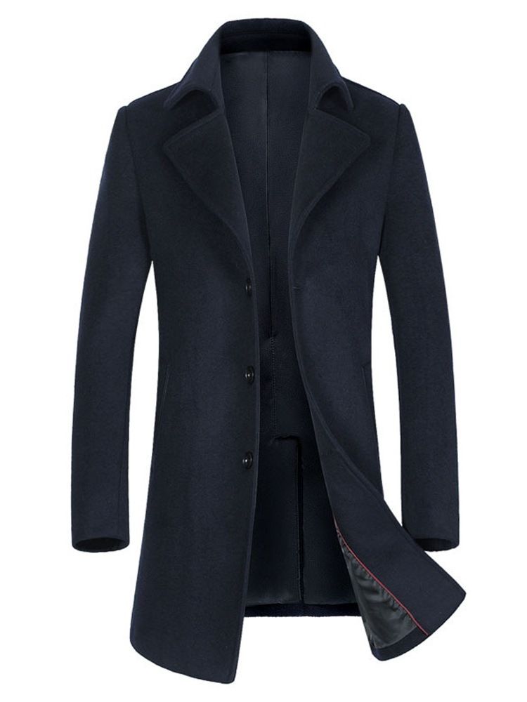 Plain Slim Mid-lapel Lapel Mens Casual Wool Coats