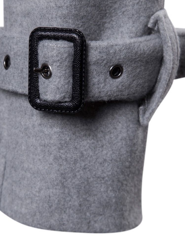 Plain Slim Mid-length Mens Wool Pea Coat With Belt