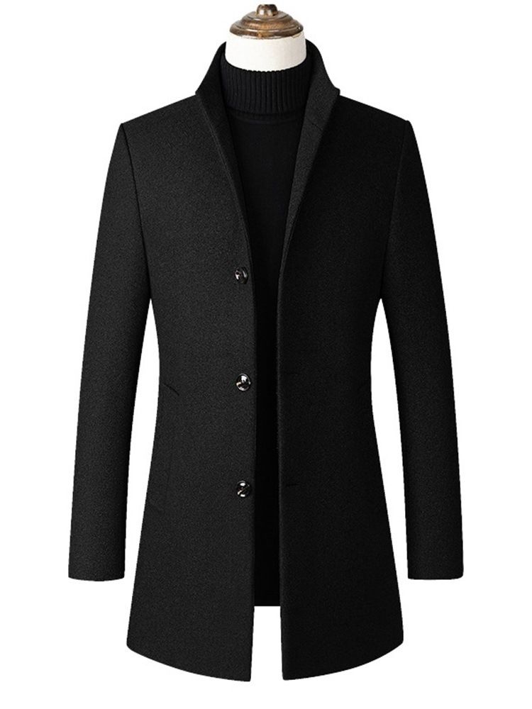 Plain Stand Collar Mid-length Mens Slim Wool Coat