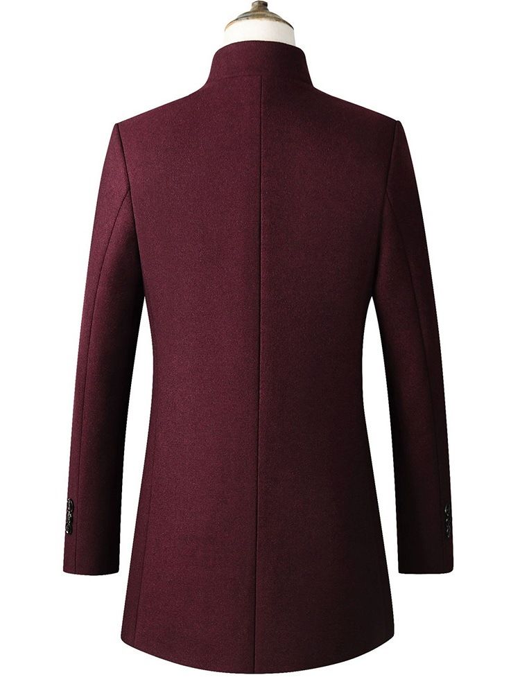 Plain Stand Collar Mid-length Mens Slim Wool Coat