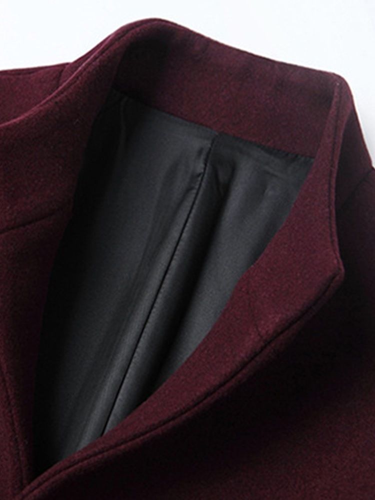 Plain Stand Collar Mid-length Mens Slim Wool Coat