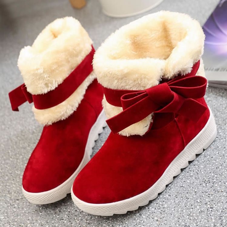 Bowknot Plain Hidden Elevator Heel Women's Snow Boots