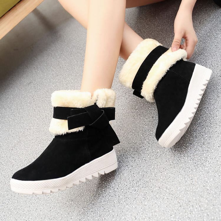 Bowknot Plain Hidden Elevator Heel Women's Snow Boots