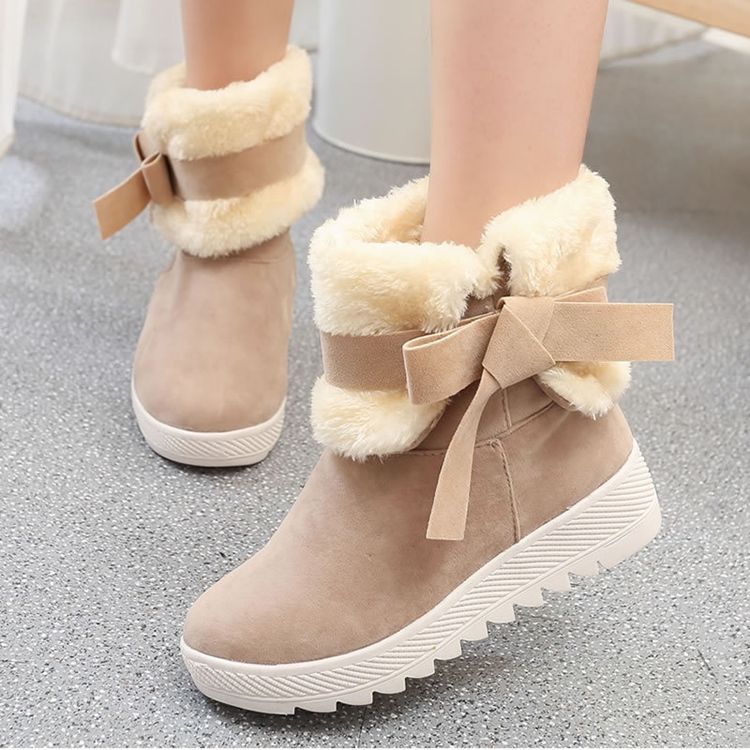 Bowknot Plain Hidden Elevator Heel Women's Snow Boots