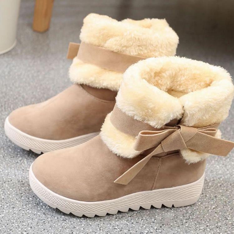 Bowknot Plain Hidden Elevator Heel Women's Snow Boots