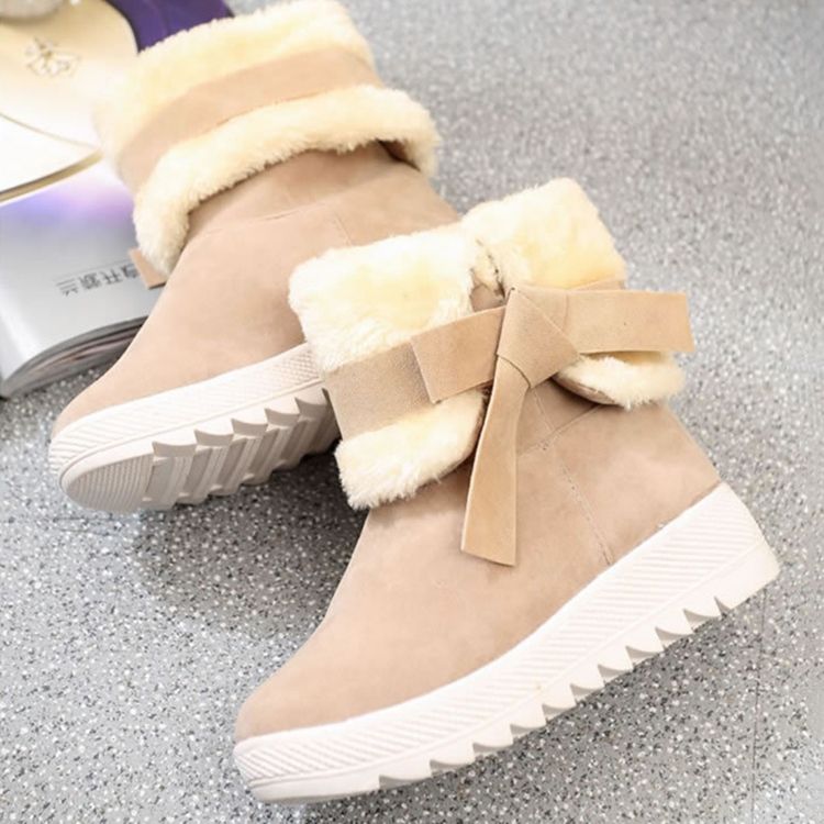 Bowknot Plain Hidden Elevator Heel Women's Snow Boots