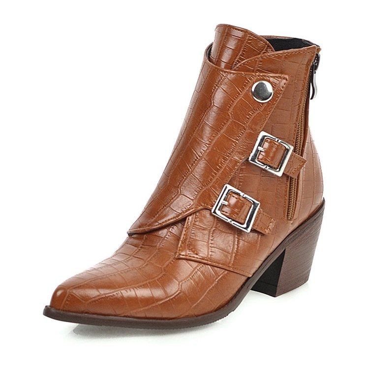 Chunky Heel Plain Side Zipper Women's Ankle Boots