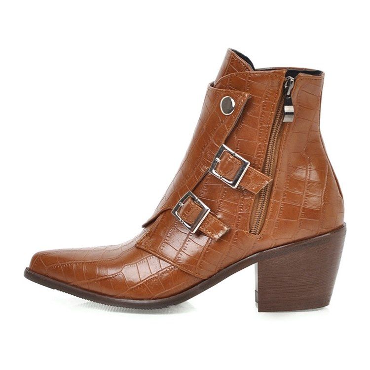 Chunky Heel Plain Side Zipper Women's Ankle Boots