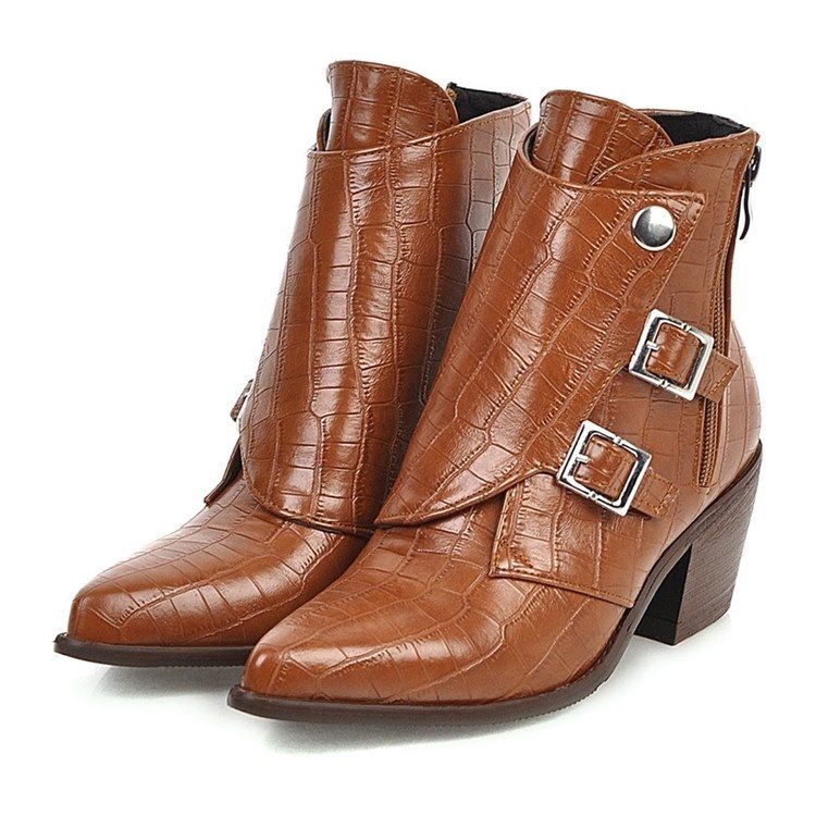 Chunky Heel Plain Side Zipper Women's Ankle Boots