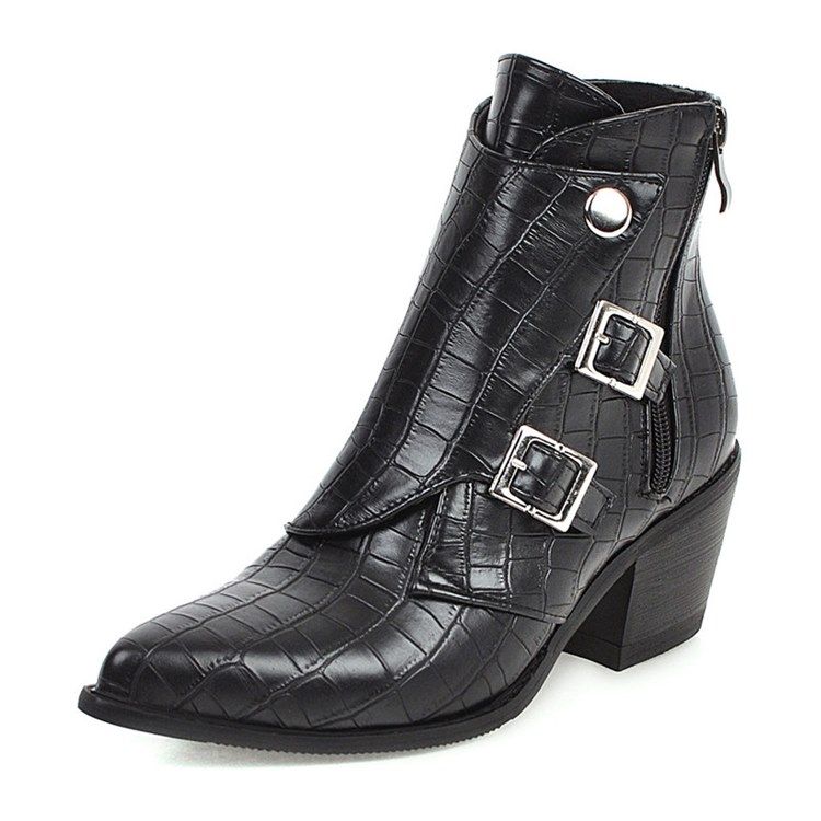 Chunky Heel Plain Side Zipper Women's Ankle Boots