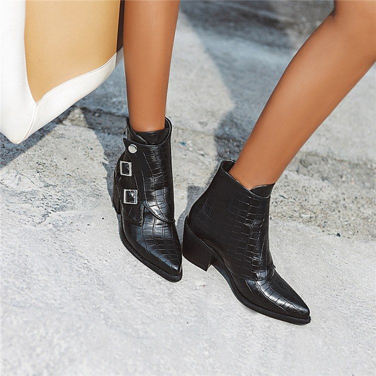 Chunky Heel Plain Side Zipper Women's Ankle Boots