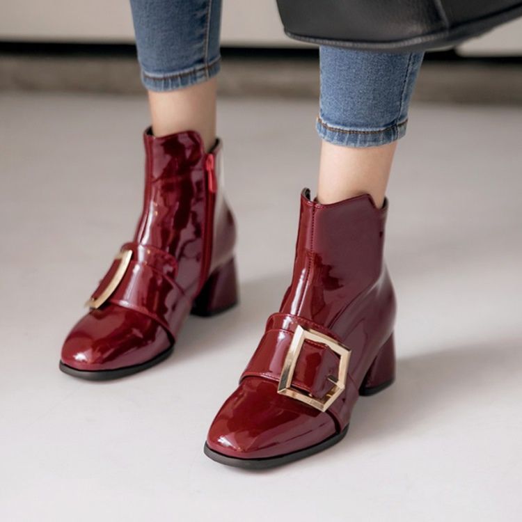 Chunky Heel Plain Side Zipper Women's Casual Boots