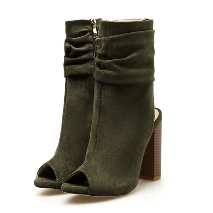 Dam Chunky Heel Peep Toe Hollow Boots Med Dragkedja