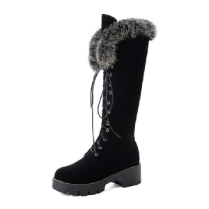 Faux Fur Round Toe Side Zipper Dam Stövlar