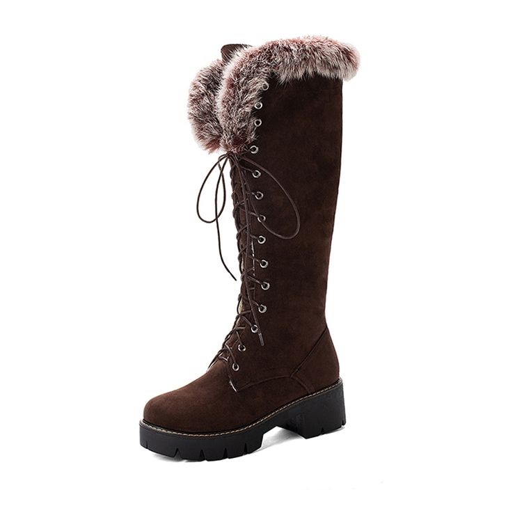 Faux Fur Round Toe Side Zipper Dam Stövlar