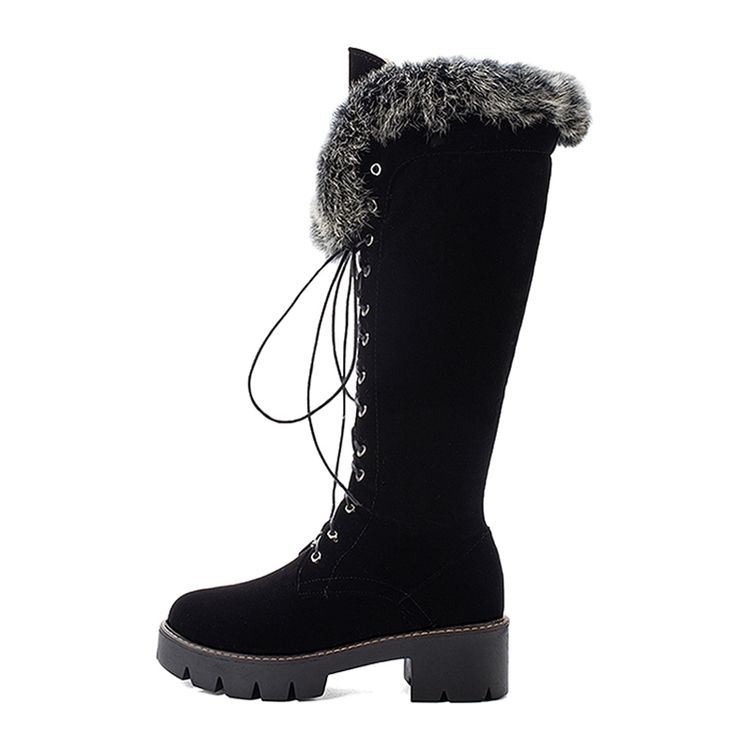 Faux Fur Round Toe Side Zipper Dam Stövlar