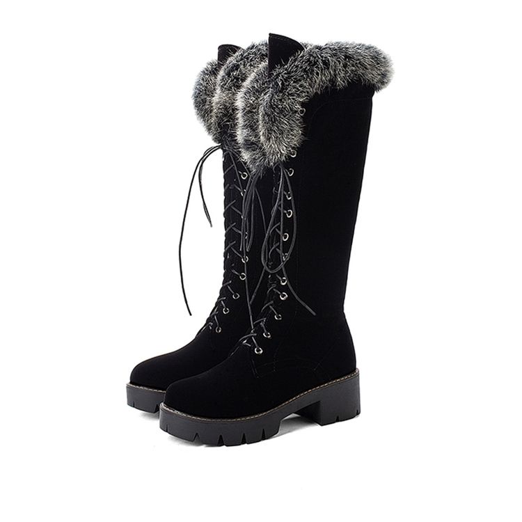 Faux Fur Round Toe Side Zipper Dam Stövlar