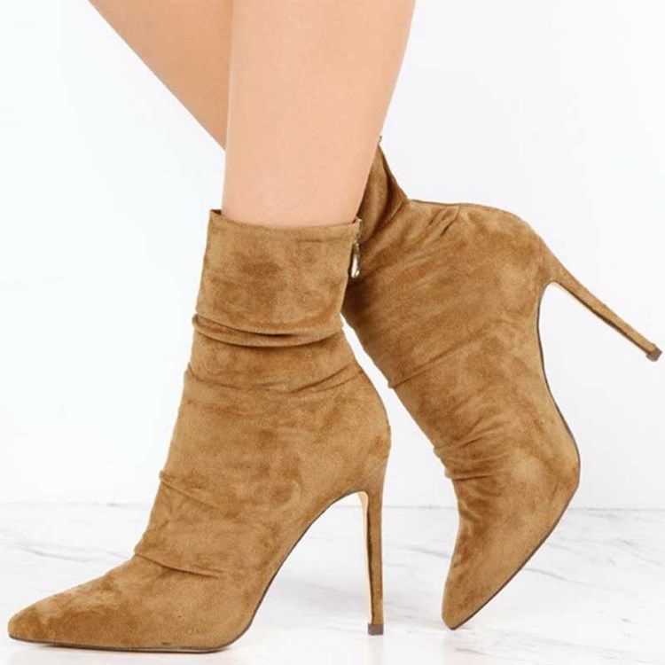 Faux Mocka Back Zip Pointed Toe Stiletto Heel Dam Stövletter