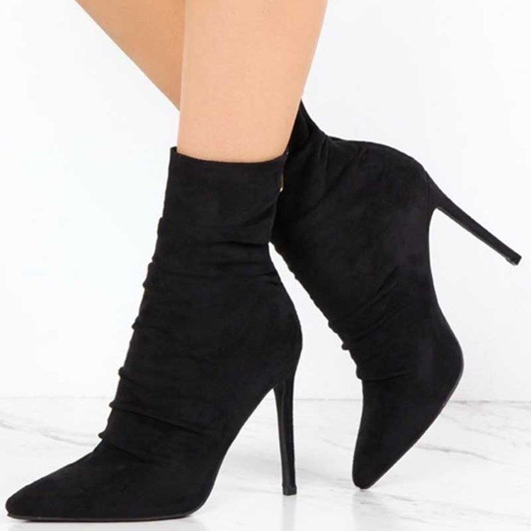 Faux Mocka Back Zip Pointed Toe Stiletto Heel Dam Stövletter