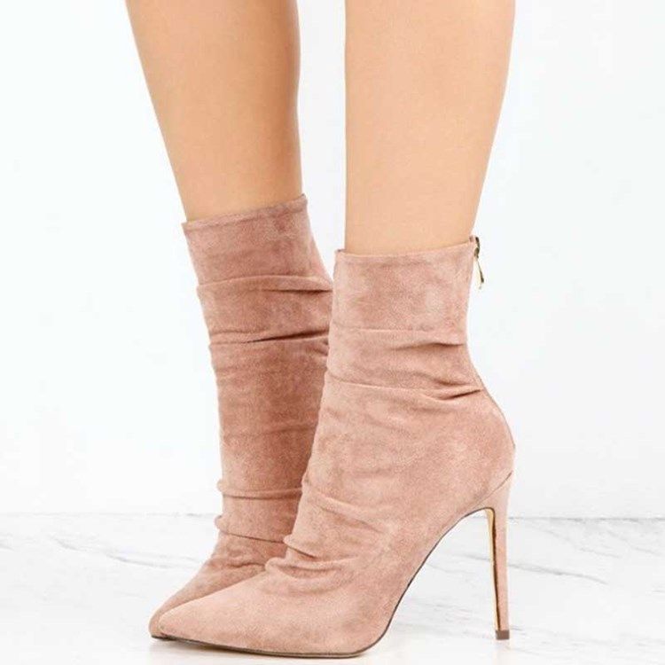 Faux Mocka Back Zip Pointed Toe Stiletto Heel Dam Stövletter