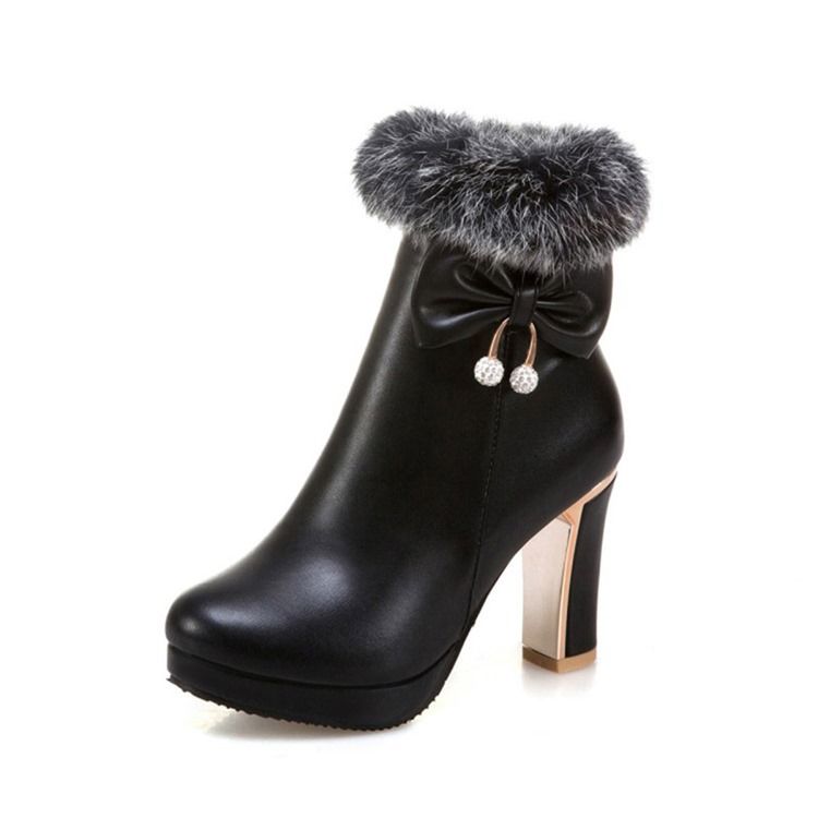 Fuzzy Bowknot Decorated Platform High Heel Boots För Kvinnor