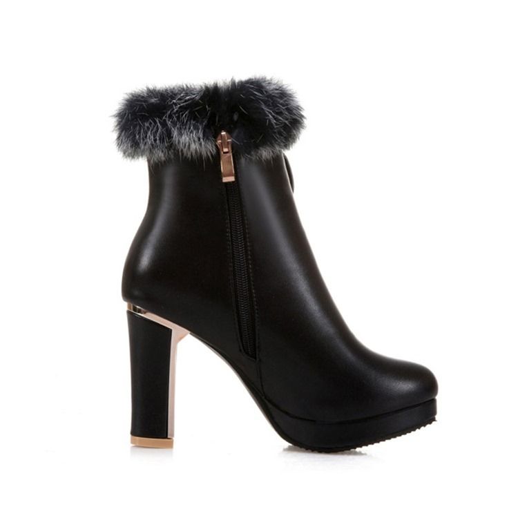 Fuzzy Bowknot Decorated Platform High Heel Boots För Kvinnor